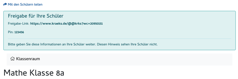 Link und Pin für Schüler Beispiel für die Funktion: Mit den Schülern teilen