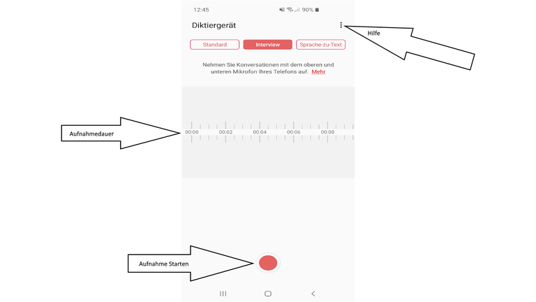 Oberfläche der App Oberfläche der App